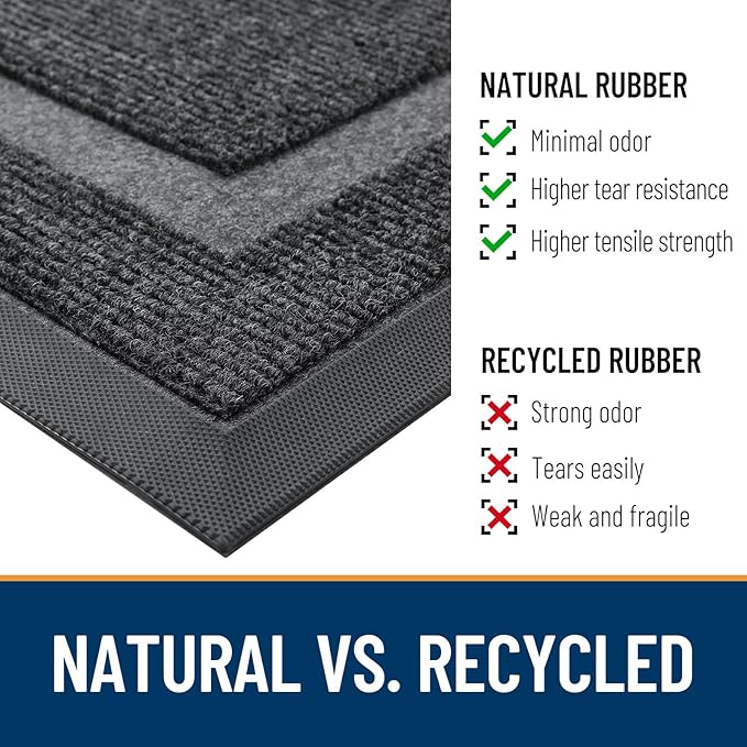 OLANLY Front Door Mat Indoor Outdoor Entrance, Waterproof All-Season, All-Weather Doormat, Sturdy Natural Rubber, Fade Resistant, Low Profile, Easy Clean Patio Porch Entryway Mat, 47x32, Grey