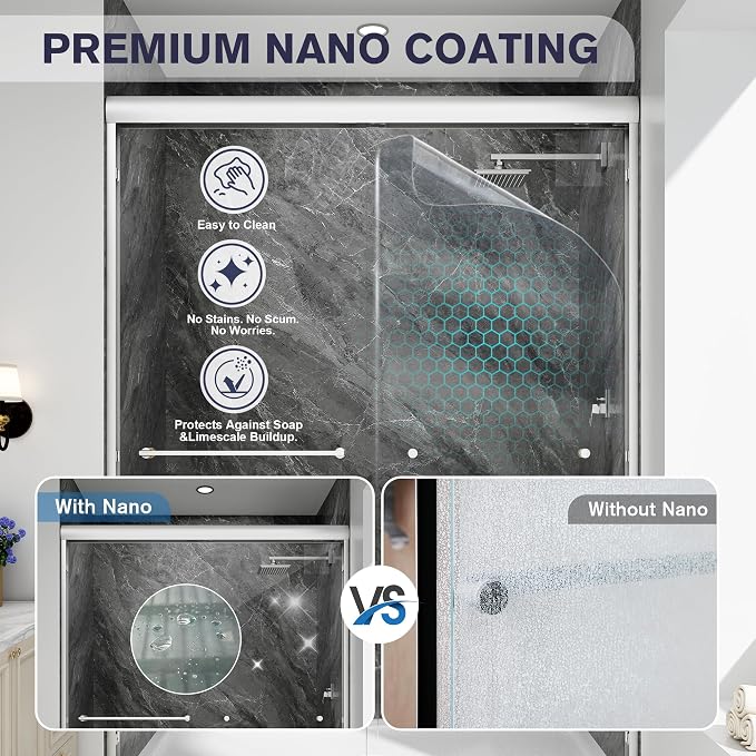 Double Sliding Shower Door, 1/4'' Clear SGCC Tempered Glass - Image 2