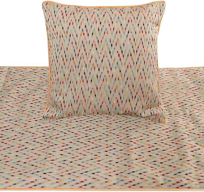 The HomeCentric King Queen Twin Beige & Multicolor Luxury Twin 53"x18" Bed Runner Without Pillow Cover, Chevron Embroidery Bed Scarf on Jacquard Embroidered Fabric - Happy Chevy