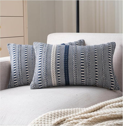 Boho Throw Pillow Covers 12x20 Inch Set of 2, Farmhouse Decorative Couch Pillow Cases, Navy Blue Accent Pillows of Bed, Sofa Bedroom Living Room Home Decor Cushion Cover