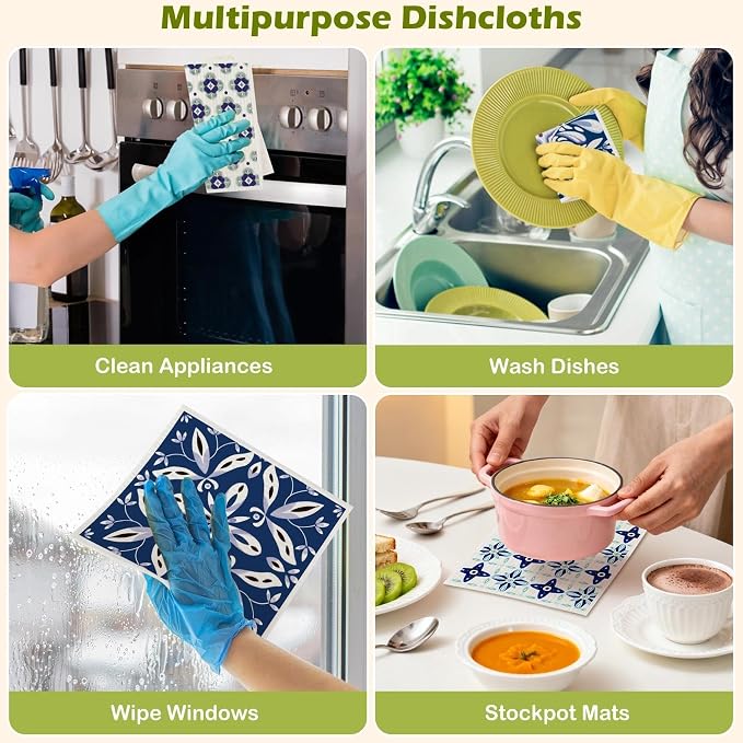6 Packs Swedish Paper Cloths for Kitchen, Reusable Paper Towels Washable Dish - Image 7