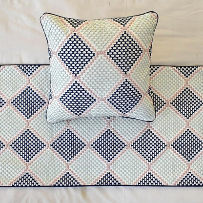 The HomeCentric King/Queen/Twin Blue Decorative Bed Runner Full 68"x18" Bed Runner with One Pillow Cover, Embroidered Bed Scarf on Embroidered Fabric - Pointillism
