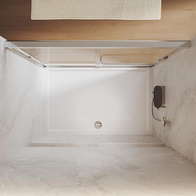 ELEGANT Double Sliding Shower Door 44-48" W x 72" H, Semi-Frameless Bypass - Image 9