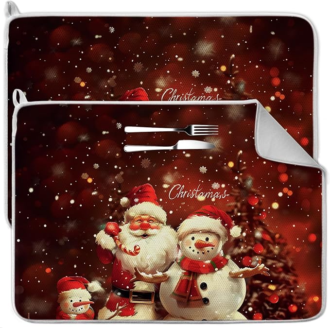 2 Pcs XXL Christmas Dish Drying Mat, Absorbent Microfiber Mats by Meirrnyyu