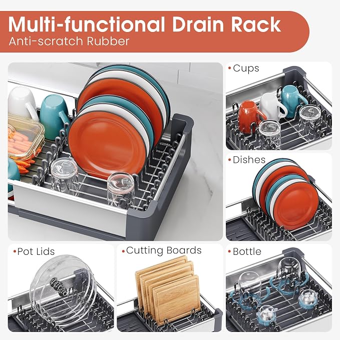 TOOLF Dish Drying Rack for Kitchen Counter, Extendable Dish Rack - Image 4