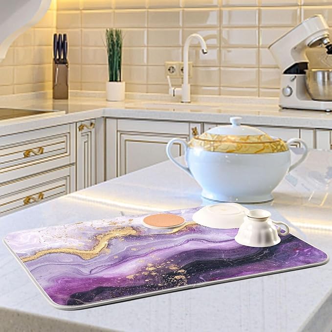 Marble Purple Gold Dish Drying Mat - Image 6