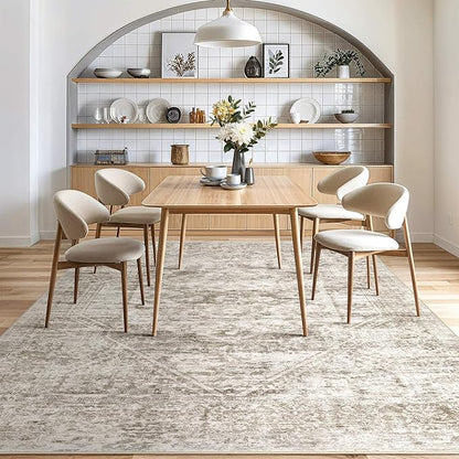 Vintage Living Room Area Rug 8x10 - Large Soft Washable Oriental Traditional Distressed Farmhouse Rugs for Bedroom - Indoor Floor Accent Carpet for Home Office House Decor - Distressed Light Brown