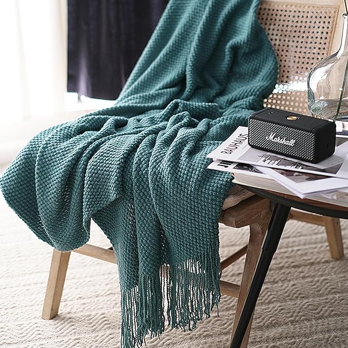 LOMAO Knitted Throw Blanket with Tassels Bubble Textured Lightweight Throws for Couch Cover Home Decor (Teal, 60x90)