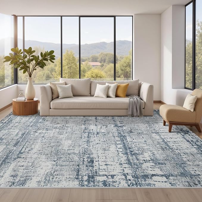 Blue Grey 8x10 Area Rugs, Large Soft Rugs by Rugxara