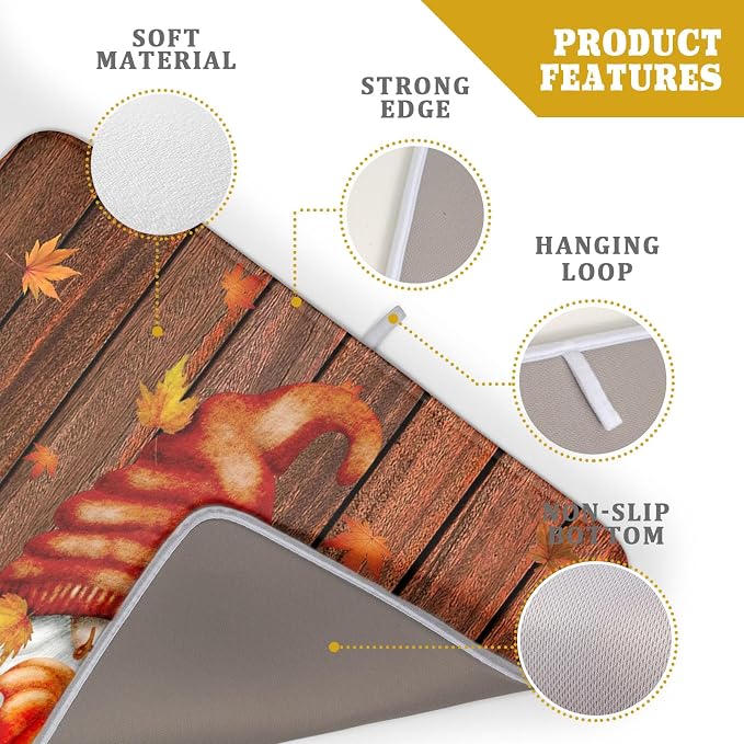 Fall Gnome Dish Drying Mat for Kitchen Counter, Autumn Pumpkin Maple Leaves - Image 4