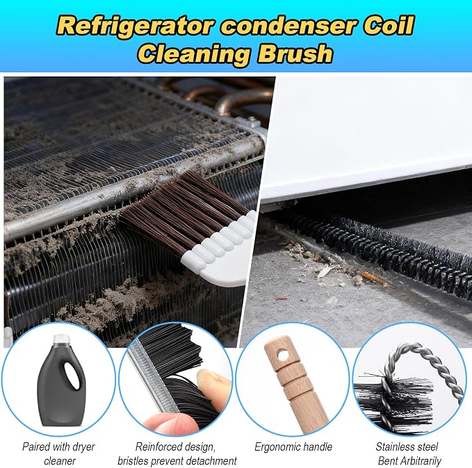 Palksky Refrigerator Coil Cleaning Brush Set, Fridge Radiator Brush & Condenser - Image 2