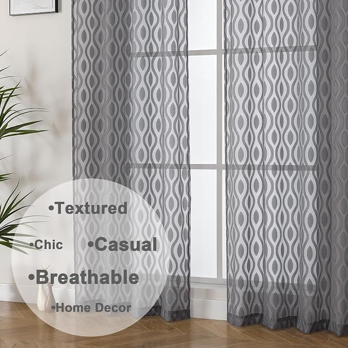 Aiyufeng Charcoal Grey Sheer Curtains 84 Inches Long 2 Panels, Solid Airy Light - Image 8