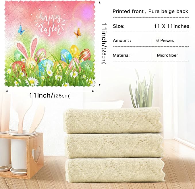 Dish Towels Kitchen Cleaning Cloths Easter Eggs in The Grass - Image 3