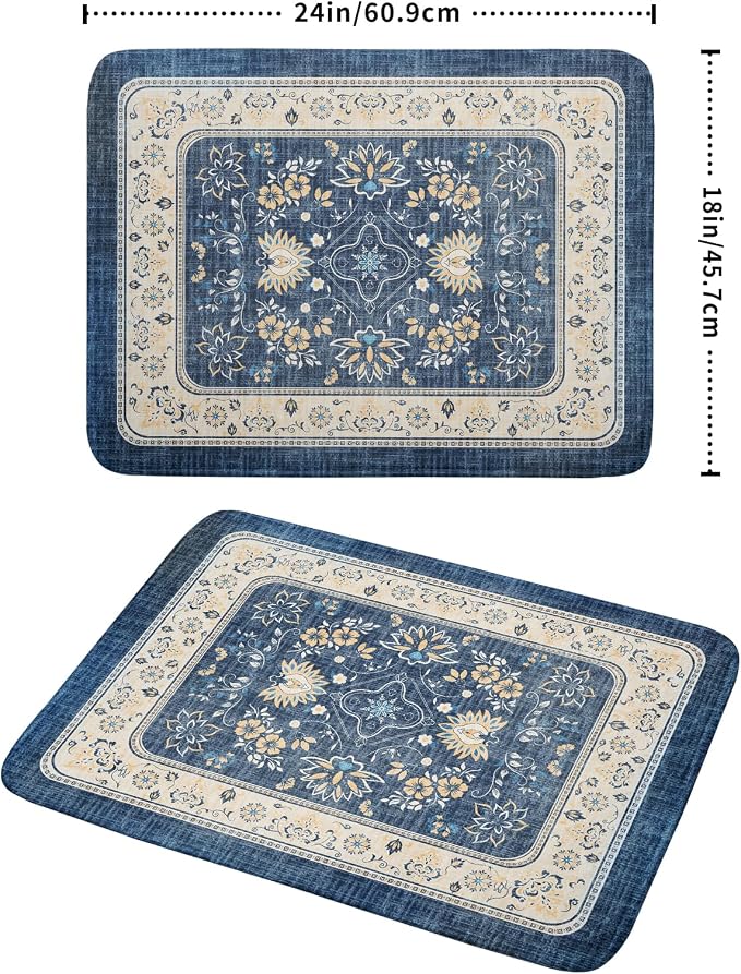 Blue Boho Dish Drying Mat for Kitchen Counter 18x24 Inch Fast Dry Drying Pad - Image 2