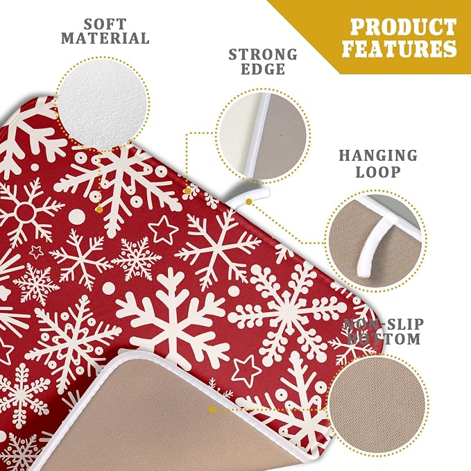 Christmas Dish Drying Mat for Kitchen Counter 16x18 Dark Red Snowflake Winter - Image 4
