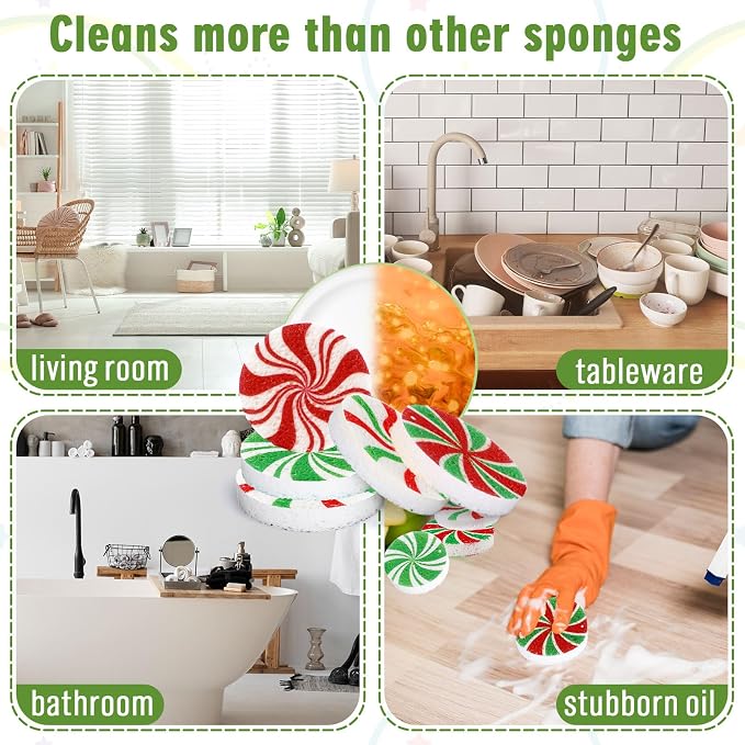 Whaline 8Pcs Christmas Candy Kitchen Sponges Red Green Xmas Candy Water - Image 7