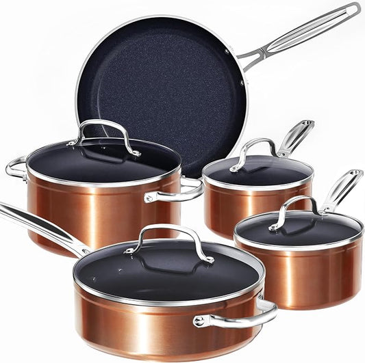Nuwave 9pc Cookware Set Healthy Duralon Blue Ceramic Nonstick Coated, Diamond by NuWave