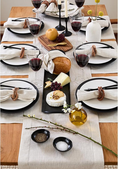 Solino Home Linen Light Natural Table Runner 60 Inches - Classic Hemstitch, 100% Pure Linen Coffee Table Runner 14 x 60 Inch Ideal for Dresser Tables - Christmas, New Year