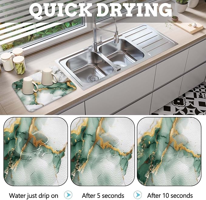 MCALK Marble Green Dish Drying Mat - Image 2