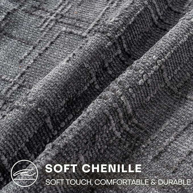 Decorative Throw Pillow Covers 16x16 Inch Set of 2, Soft Solid Farmhouse Chenille Couch Pillows, Spring Pillow Covers for Couch Sofa Bed Living Room Home Decor Pillowcase, Dark Gray