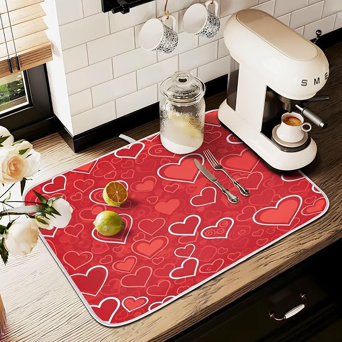 Red Hearts Cute Dish Drying Mat - Image 8