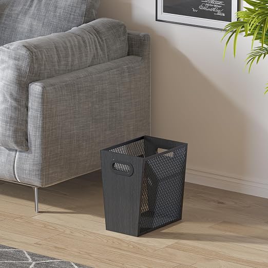Piskyet Black Office Trash Can for Near Desk, 4.5 Gallon Unique Wood Bedroom - Image 7