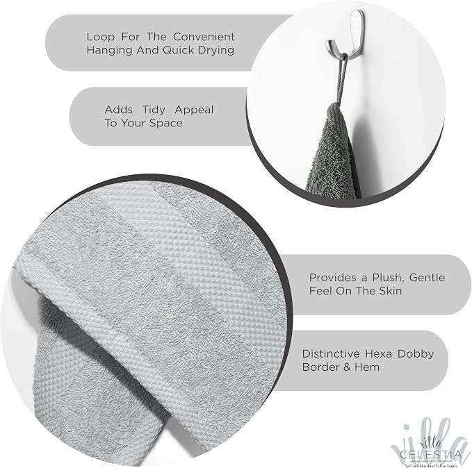 Premium Silver Hand Towels-100% Cotton, Soft & Absorbent, Fast Drying, Elegant - Image 4