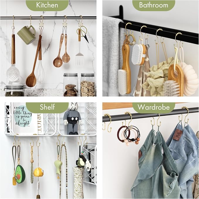 AmazerBath 12Pcs Gold Metal Double Shower Curtain Hooks & Rings, Rust Proof - Image 8