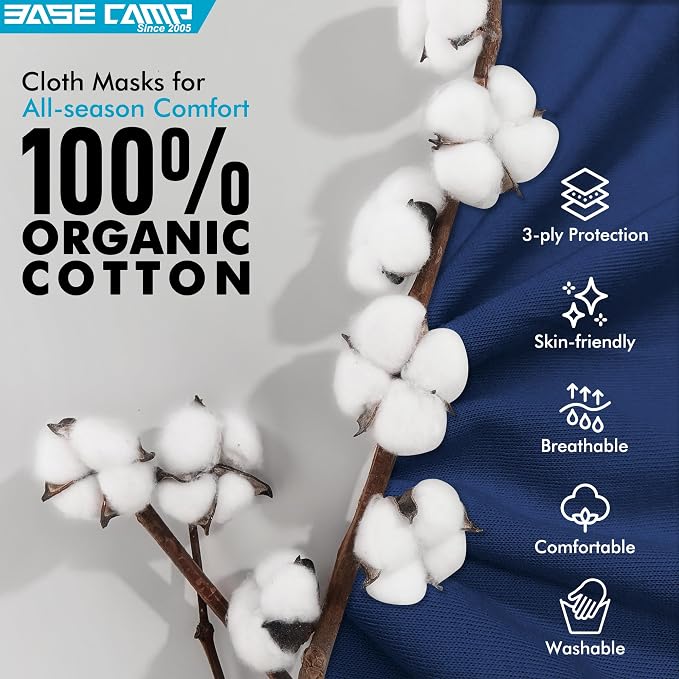 BASE CAMP Reusable Cloth Dust Face Masks 100% Cotton Washable Adjustable - Image 4