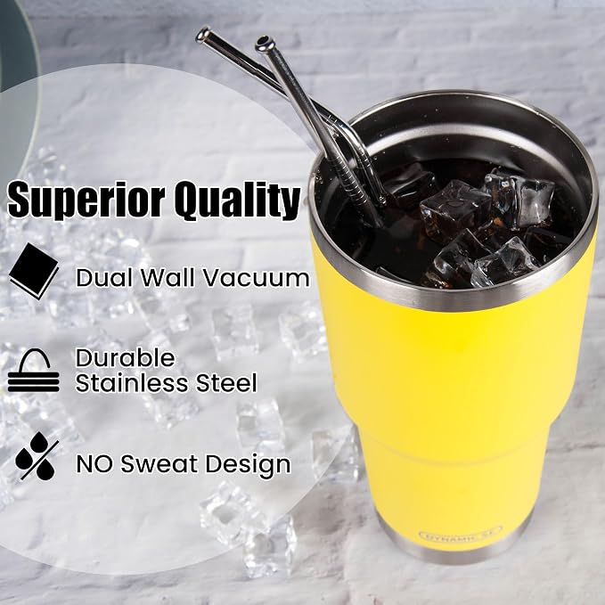 D·S 30oz Yellow Tumbler Stainless Steel Insulated Travel Mug - Image 5