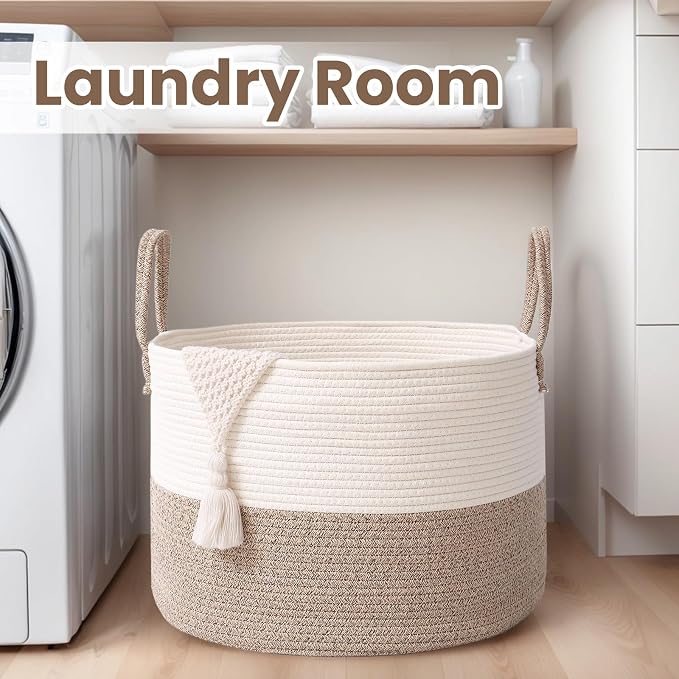 Woven Blanket Basket, 115L Large Rope Storage Bin - Image 7