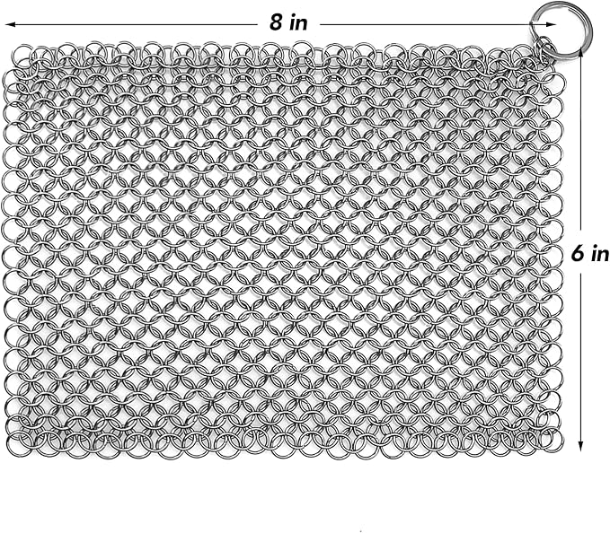 Cast Iron Scrubber 316 Stainless Steel Skillet Cleaner 8"x6" Chainmail Scrubber - Image 7