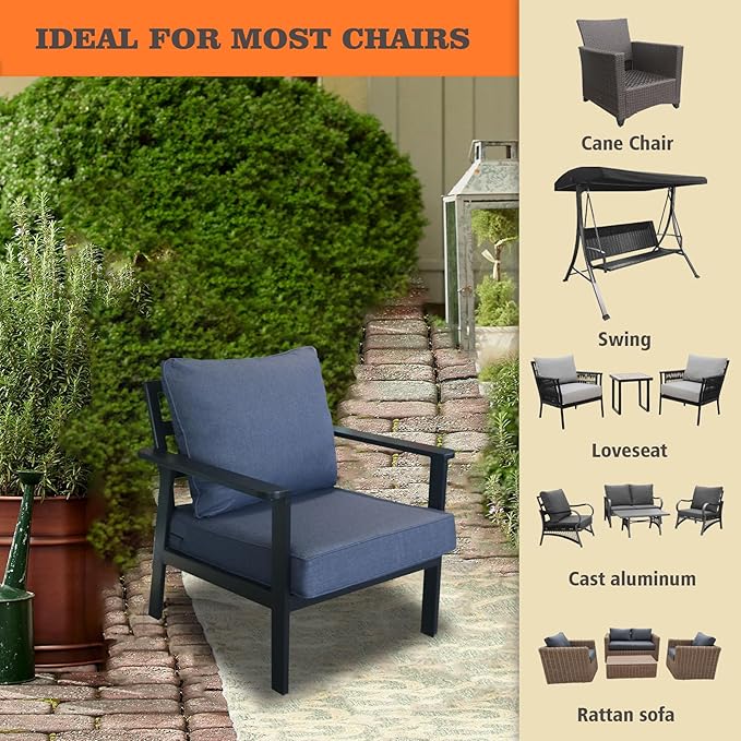 Goodgoods 24x28 inch Outdoor/Indoor Deep Seat Cushions Set of 2 Deep Seat Bottom Resilient Foam Filling Water Repellent Stain-Resistant UV Resistant Weather Resistant Patio Furniture Sky