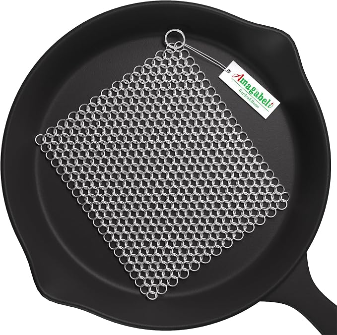 Amagabeli Cast Iron Cleaner 8"x6" Premium Stainless Steel Chainmail Scrubber by AMAGABELI+GARDEN+%26+HOME
