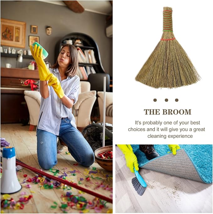 Small Hand Broom 5.5 Inch Straw Bristle Desktop Duster Lightweight Natural Mini - Image 7