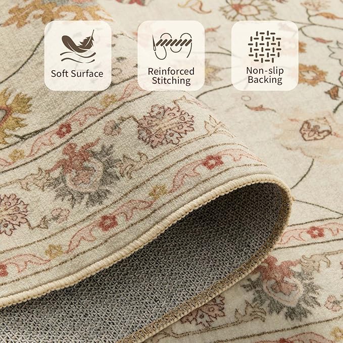 Floral Rug for Living Room Bedroom, 4x6 Washable Rug, Vintage Boho Area Rug - Image 4