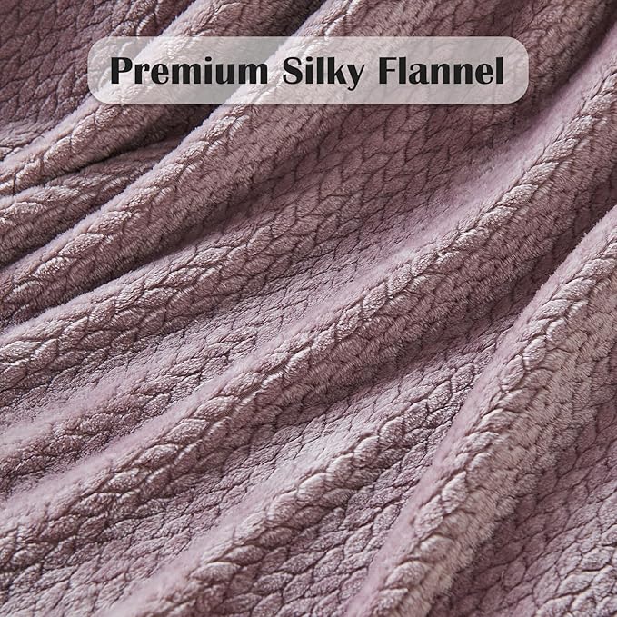 NEWCOSPLAY Super Soft King Blanket Light Purple Premium Silky Flannel Fleece Leaves Pattern Lightweight Bed Blanket All Season Use (Light Purple, King(90"x110"))