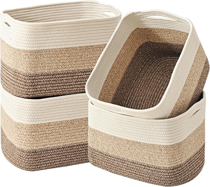 Storage Baskets for Organizing & Shelves, Woven Cotton Rope Organization Bins by ICERZCZ