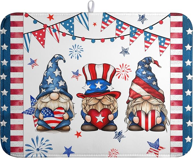 4th of July Gnomes Dish Drying Mat Patriotic Gnome Large Kitchen Mat Dish by farg