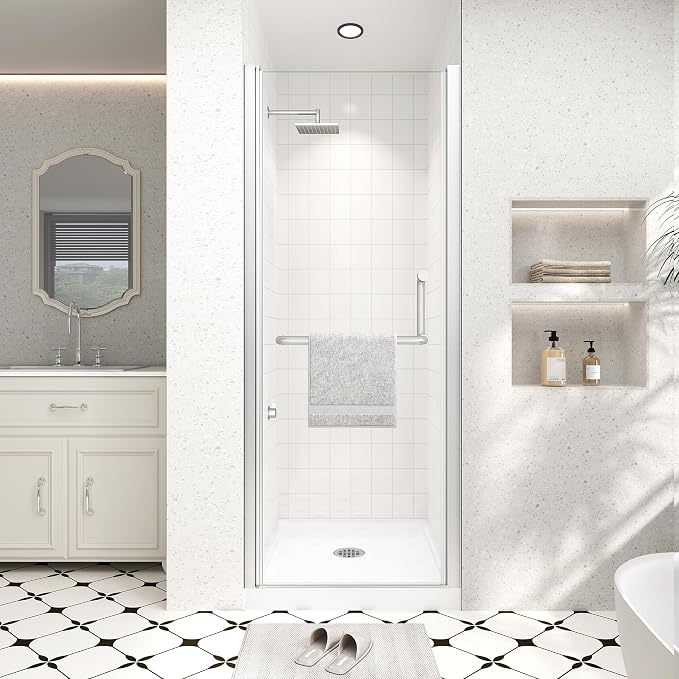 Frameless Pivot Shower Door 24"-26" Wx72 H, 1/4" Clear Nano Coated Tempered by Unknown