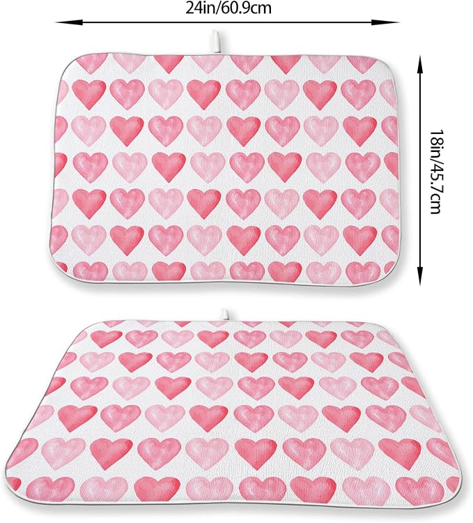 Valentines Day Dish Drying Mats 18x24 Inch Love Pink Heart Drying Mats - Image 2