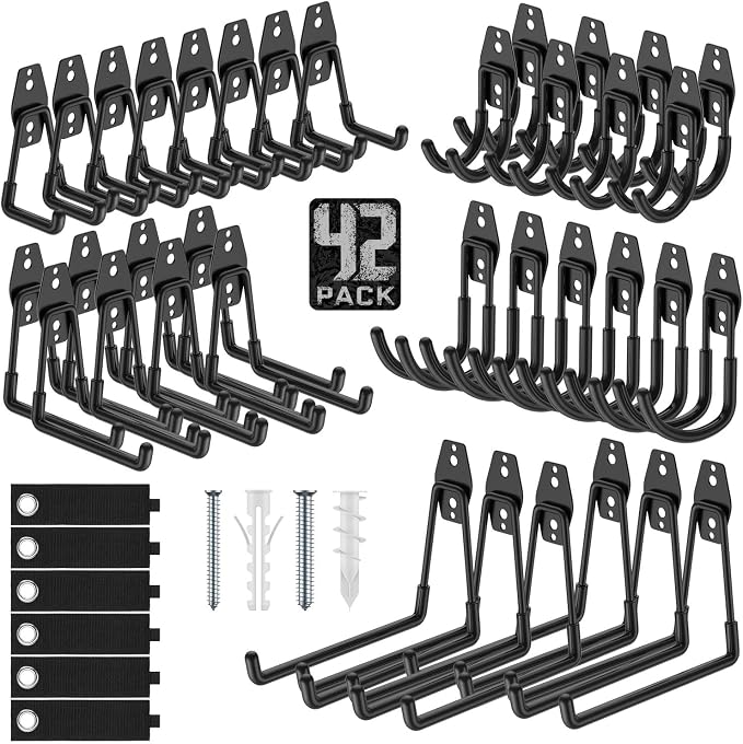 42 Pack Garage Hooks Heavy Duty, Rust-Resistant Solid Steel Wall Mount Hangers by Cpais