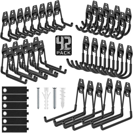 42 Pack Garage Hooks Heavy Duty, Rust-Resistant Solid Steel Wall Mount Hangers by Cpais
