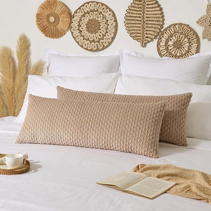 Kevin Textile 14x36 Inch Long Lumbar 1 Pack Boho Decorative Throw Pillow Cover Soft Striped Corduroy Rectangle Cushion Case Farmhouse Solid Color Accent for Living Room Couch Sofa Bed, Tan