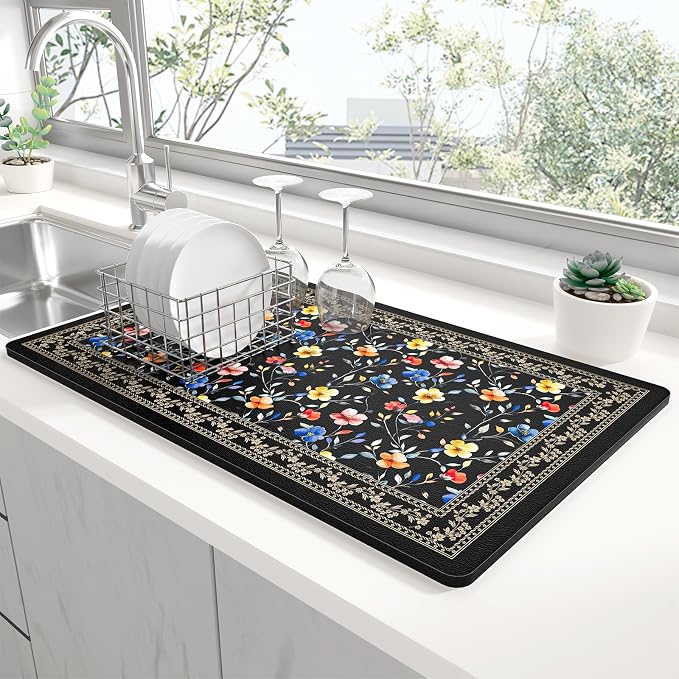 Rnivvi Dish Drying Mat for Kitchen Counter, XL 15 x 24" Cute Flower Theme Super by Rnivvi