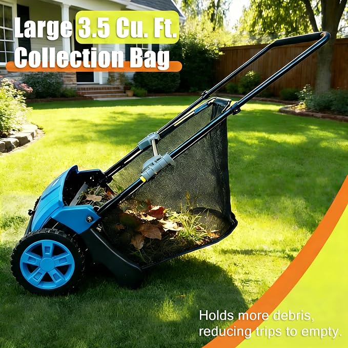 Manual Push Lawn Sweeper 21-Inch, Yard Leaf & Debris Collector - Image 5