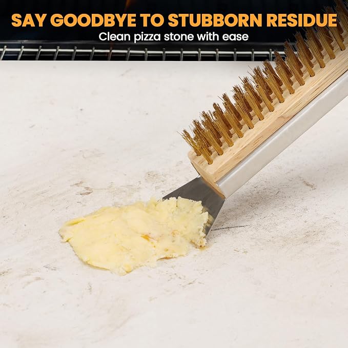 21'' Pizza Brush with Stainless Steel Stone Scraper - Image 3
