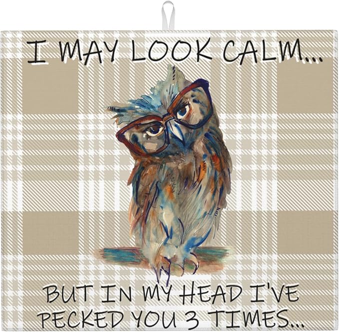 Funny Owl Dish Drying Mat for Kitchen Counter Cute Buffalo Plaid Drying Mat by Unknown