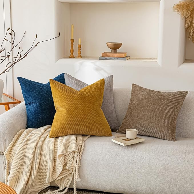 a moment Pack of 2 Decorative Chenille Throw Pillow Covers with Twill Cushion Covers for Sofa Living Room Couch Bed 22x22 Inch Blue