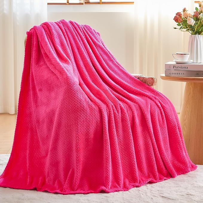 NEWCOSPLAY Super Soft Twin Blanket Dark Rose Red Premium Silky Flannel Fleece Leaves Pattern Lightweight Bed Blanket All Season Use (Dark Rose Red, Twin(60"x80"))